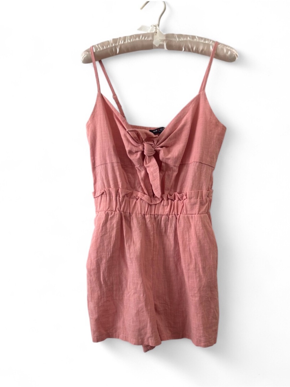 One Clothing Lis Angeles Light Pink Tie-Front 100% cotton Romper Dress - Women